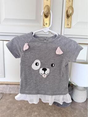 Baby Cat & Jack Gray Dog Face Dress with Ruffle Hem 18M